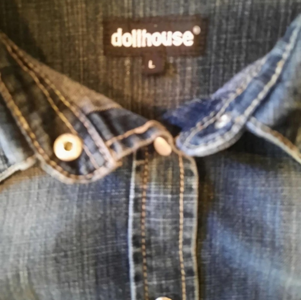 Upcycled Jean Jacket M Aztec Patch Shacket - image 3